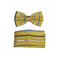 Men's Bow Tie Hankie J.Valintin Formal or Business #BT17 Gold Blue Stripe - J.Valintin Men's Wear Legend - 92517