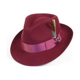 Mens Bruno Capelo Hat Australian Wool Fedora Teardrop Crown Fabio FB226 Burgundy - J.Valintin Men's Wear Legend - 98073