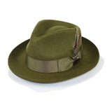 Mens Bruno Capelo Hat Australian Wool Fedora Teardrop Crown Fabio FB229 Olive - J.Valintin Men's Wear Legend - 16234