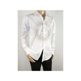 Mens CEREMONIA Shirt 100% Cotton Medusa Medallion Rhine Stones #STN 13 VRS white - J.Valintin Men's Wear Legend - 97085