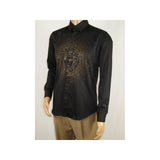 Mens CEREMONIA Shirt 100% Cotton Medusa Medallion Rhine Stones #stn 15 vrs black - J.Valintin Men's Wear Legend - 97080