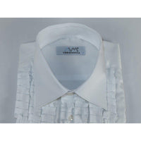 Mens CEREMONIA Tuxedo Ruffle Shirt 100% Cotton Turkey Slim Fit #paris 13 White - J.Valintin Men's Wear Legend - Paris - 13 White - M