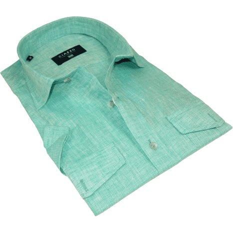 Men's Ciazzo Turkey 100% Linen Breathable Shirt Short Sleeves #Linen 63 Green - J.Valintin Men's Wear Legend - 101067