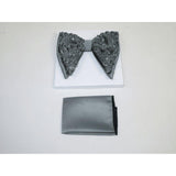 Mens Formal Bow Tie Hankie Insomnia Shiny Butterfly Shape MZE156 gray Sequins - J.Valintin Men's Wear Legend - 6922