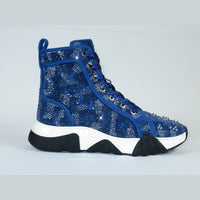 Mens High Top Shoes By FIESSO AURELIO GARCIA,Spikes Rhine stones 2412 Navy Blue - J.Valintin Men's Wear Legend - 95041