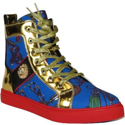 Mens High Top Shoes FIESSO by AURELIO GARCIA Chain Medusa Celebrity 2421 Blue - J.Valintin Men's Wear Legend - 95091