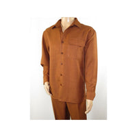 Mens INSERCH 2pc Walking Leisure Suit Shirt Pants Set Long Sleeves SE002 Brown - J.Valintin Men's Wear Legend - 94179