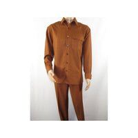 Mens INSERCH 2pc Walking Leisure Suit Shirt Pants Set Long Sleeves SE002 Brown - J.Valintin Men's Wear Legend - 94179