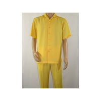 Mens INSERCH 2pc Walking Leisure Suit Shirt Pants Set Short Sleeves 9356 Banana - J.Valintin Men's Wear Legend - 94159