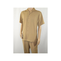 Mens INSERCH 2pc Walking Leisure Suit Shirt Pants Set Short Sleeves 9356 Khaki - J.Valintin Men's Wear Legend - 94120