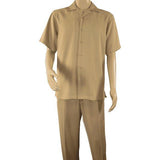 Mens INSERCH 2pc Walking Leisure Suit Shirt Pants Set Short Sleeves 9356 Khaki - J.Valintin Men's Wear Legend - 94120