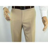 Mens MANTONI Flat Front Pants All Wool Super 140's Classic Fit 40901 Beige - J.Valintin Men's Wear Legend - 19268