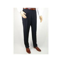 Mens MANTONI Pleated Dress Pants 100% Wool Super 140's Classic Fit 40901 Navy - J.Valintin Men's Wear Legend - 19308