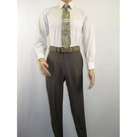 Mens MANTONI Pleated Dress Pants 100% Wool Super 140's Classic Fit 40901 Taupe - J.Valintin Men's Wear Legend - 19321