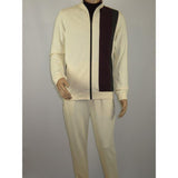 Men's Monte Carlo Turkey Jogging Suit 2pc Jump Set Stretchable 95061 Ivory Wine - J.Valintin Men's Wear Legend - 95061 - Ivory Wine - M