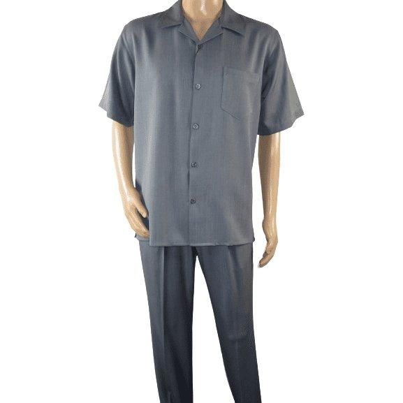 Mens MONTIQUE 2pc Walking Leisure Suit Matching Set Short Sleeves 696 Solid Gray - J.Valintin Men's Wear Legend - 95760