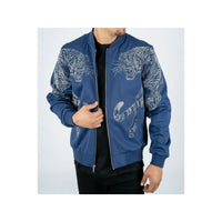 Mens Platini Bamber Jacket with Lion Rhinestone Design Zip up BMJ8133 Blue - J.Valintin Men's Wear Legend - 92083