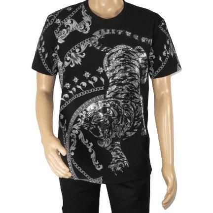 Mens PLATINI Sports Shirt With Rhine Stones Lion Chain STT8022 Black Lion - J.Valintin Men's Wear Legend - 92050