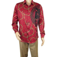 Mens PLATINI Sports Shirt With Rhine Stones Medallion Chain Design RHL8179 Wine - J.Valintin Men's Wear Legend - 92068