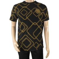 Mens PLATINI Sports Shirt With Rhine Stones Medallion Chain STT7626 Black Gold - J.Valintin Men's Wear Legend - 92030