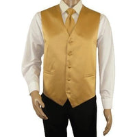 Men's Q Brand Formal Tuxedo Vest Tie and Hankie Satin #10 plain Gold - J.Valintin Men's Wear Legend - 6585