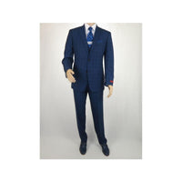 Mens Renoir 3 Piece Vested Suit Glenn Plaid Notch Lapel Business 278 - 2 Navy Blue - J.Valintin Men's Wear Legend - 21737