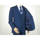 Mens Renoir 3 Piece Vested Suit Glenn Plaid Notch Lapel Business 278 - 2 Navy Blue - J.Valintin Men's Wear Legend - 21737