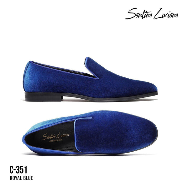 Mens Santino Luciano Shoes Soft Velvet Slip on Loafer Formal C351 Royal Blue - J.Valintin Men's Wear Legend - 99005