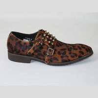 Mens Shoes Fiesso By Aurelio Garcia Pony hair Leopard Double Buckle Fi3142 Brown - J.Valintin Men's Wear Legend - 2437