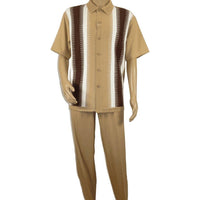 Men's Silversilk 2pc Walking Leisure Matching Suit Italian Woven Knits 71044 Tan - J.Valintin Men's Wear Legend - 71044 - Tan - M