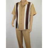 Men's Silversilk 2pc Walking Leisure Matching Suit Italian Woven Knits 71044 Tan - J.Valintin Men's Wear Legend - 71044 - Tan - M