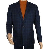 Men's Soft Wool Cashmere Sport Coat English Plaid Window Pane 556 - 11 Navy Renoir - J.Valintin Men's Wear Legend - 92568