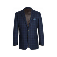 Men's Soft Wool Cashmere Sport Coat English Plaid Window Pane 556 - 11 Navy Renoir - J.Valintin Men's Wear Legend - 92568