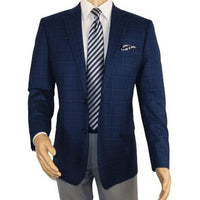 Men's Soft Wool Sport Coat English Plaid Window Pane 556 - 4 Navy Blue Renoir - J.Valintin Men's Wear Legend - 92566