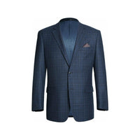 Men's Soft Wool Sport Coat English Plaid Window Pane 556 - 4 Navy Blue Renoir - J.Valintin Men's Wear Legend - 92566