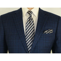 Men's Soft Wool Sport Coat English Plaid Window Pane 556 - 4 Navy Blue Renoir - J.Valintin Men's Wear Legend - 92566