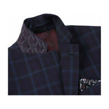 Men's Soft Wool Sport Coat English Plaid Window Pane 556 - 7 Plum Blue Renoir - J.Valintin Men's Wear Legend - 19146