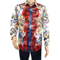 Men's Sports Shirt By Barocco Fashion Printed Long Sleeves Soft Feel EFS78 Multi - J.Valintin Men's Wear Legend - 99438