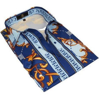 Men's Sports Shirt By Barocco Fashion Printed Long Sleeves Soft Feel ERS401 Blue - J.Valintin Men's Wear Legend - 99442