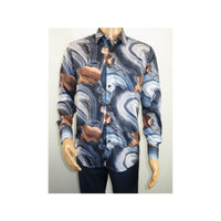 Mens Sports Shirt by DE - NIKO Long Sleeves Fashion Prints Soft Modal 1J021 Navy - J.Valintin Men's Wear Legend - 99419