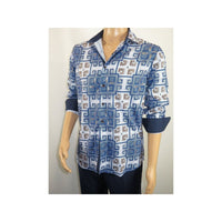 Mens Sports Shirt by DE - NIKO Long Sleeves Fashion Prints Soft Modal DSA114 Blue - J.Valintin Men's Wear Legend - 99389