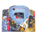 Men's Sports Shirt by MIZUMI Medallion Floral Printed Short Sleeves M647 Blue - J.Valintin Men's Wear Legend - 99154