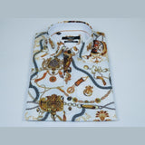 Men's Sports Shirt by MIZUMI Medallion Floral Printed Short Sleeves M648 White - J.Valintin Men's Wear Legend - 99146