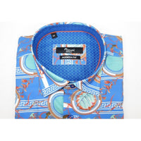 Men's Sports Shirt by MIZUMI Medallion Printed Soft Feel Short Sleeves M646 Blue - J.Valintin Men's Wear Legend - 99150