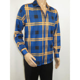 Men's Sports Shirt By Moderno Plaid Fancy Silky Long Sleeves MJLS - 810 Navy Blue - J.Valintin Men's Wear Legend - MJLS - 810 Navy - M