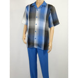 Men's Stacy Adams 2pc Walking Leisure Suit Fancy Short Sleeves 75029 Blue - J.Valintin Men's Wear Legend - 75029 - Blue - M