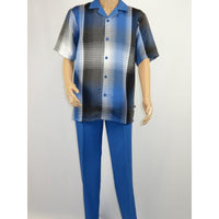 Men's Stacy Adams 2pc Walking Leisure Suit Fancy Short Sleeves 75029 Blue - J.Valintin Men's Wear Legend - 75029 - Blue - M