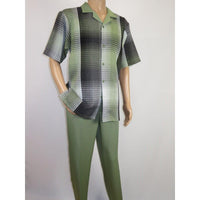 Men's Stacy Adams 2pc Walking Leisure Suit Fancy Short Sleeves 75029 Green - J.Valintin Men's Wear Legend - 75029 - Green - M