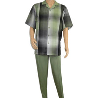 Men's Stacy Adams 2pc Walking Leisure Suit Fancy Short Sleeves 75029 Green - J.Valintin Men's Wear Legend - 75029 - Green - M