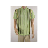 Mens Stacy Adams Italian Style Knit Woven Shirt Short Sleeves 3112 Olive Green - J.Valintin Men's Wear Legend - 94954